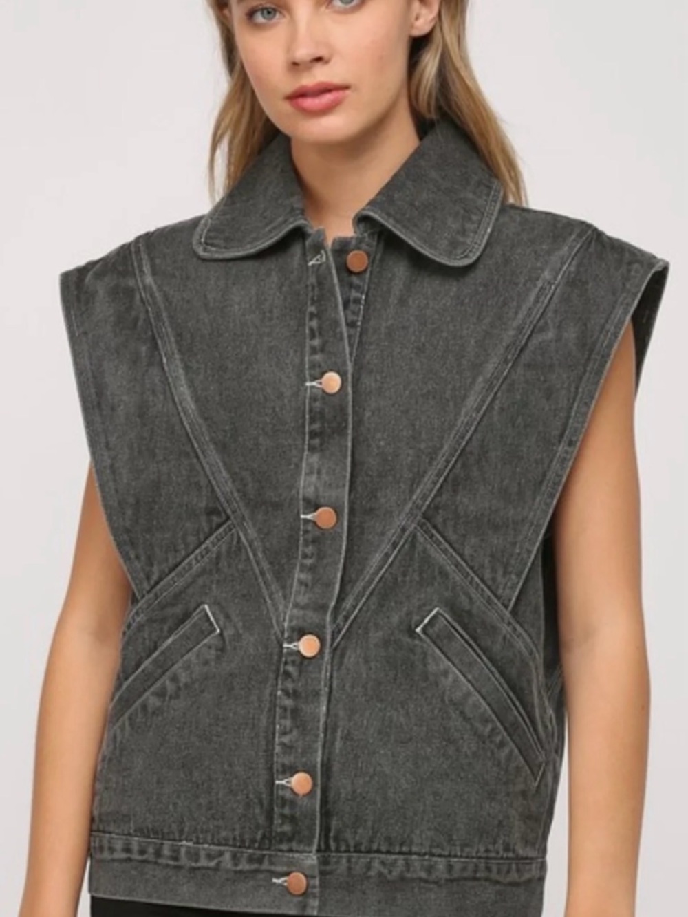 Black Denim Sleeveless Vest
